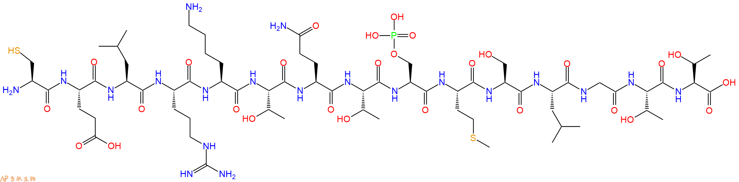专肽生物产品H2N-Cys-Glu-Leu-Arg-Lys-Thr-Gln-Thr-Ser(PO3H2)-Met-Ser-Leu-Gly-Thr-Thr-OH