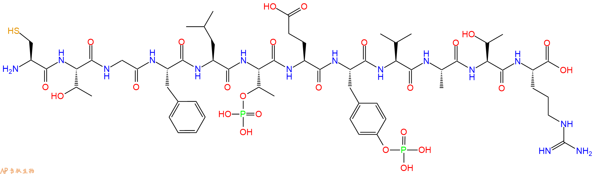 专肽生物产品H2N-Cys-Thr-Gly-Phe-Leu-pThr-Glu-Tyr(PO3H2)-Val-Ala-Thr-Arg-OH