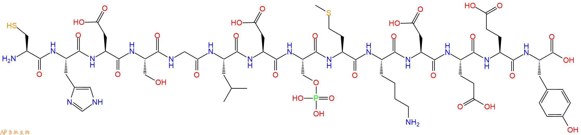 专肽生物产品H2N-Cys-His-Asp-Ser-Gly-Leu-Asp-Ser(PO3H2)-Met-Lys-Asp-Glu-Glu-Tyr-OH