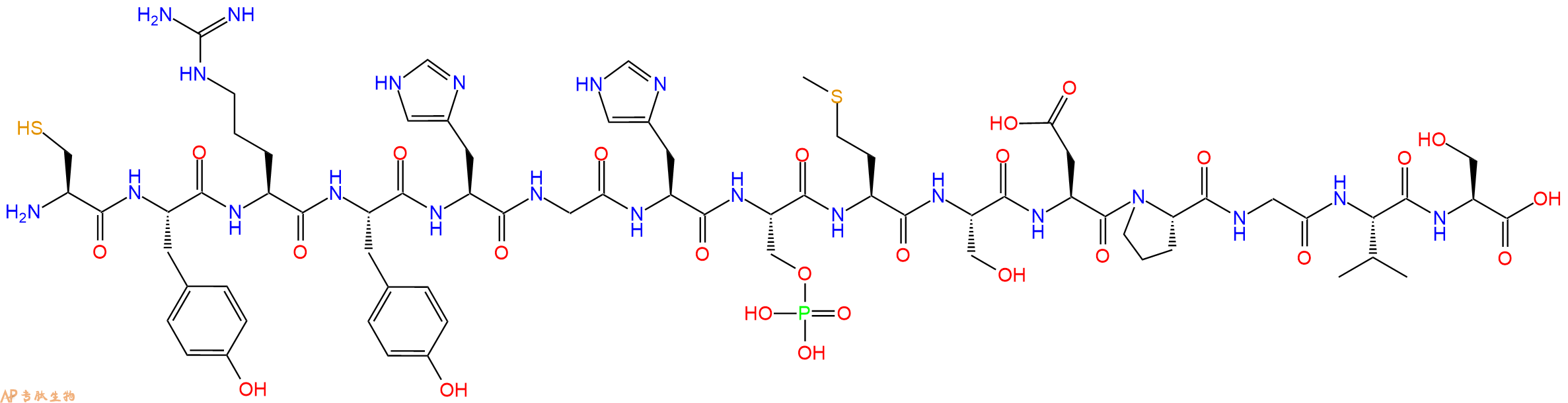 专肽生物产品H2N-Cys-Tyr-Arg-Tyr-His-Gly-His-Ser(PO3H2)-Met-Ser-Asp-Pro-Gly-Val-Ser-OH