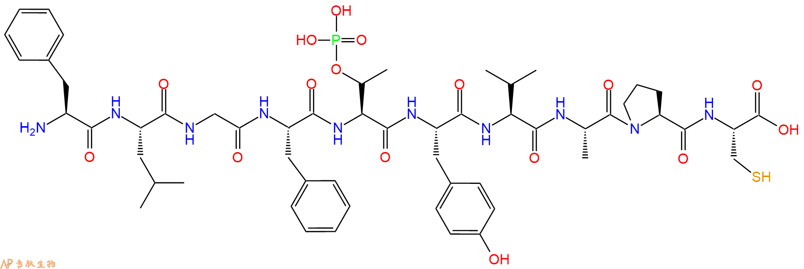 专肽生物产品H2N-Phe-Leu-Gly-Phe-pThr-Tyr-Val-Ala-Pro-Cys-OH