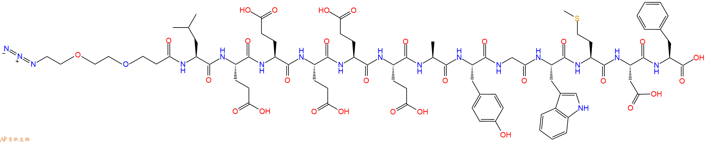 专肽生物产品Azido-PEG2-CH2CH2CO-Leu-Glu-Glu-Glu-Glu-Glu-Ala-Tyr-Gly-Trp-Met-Asp-Phe-OH