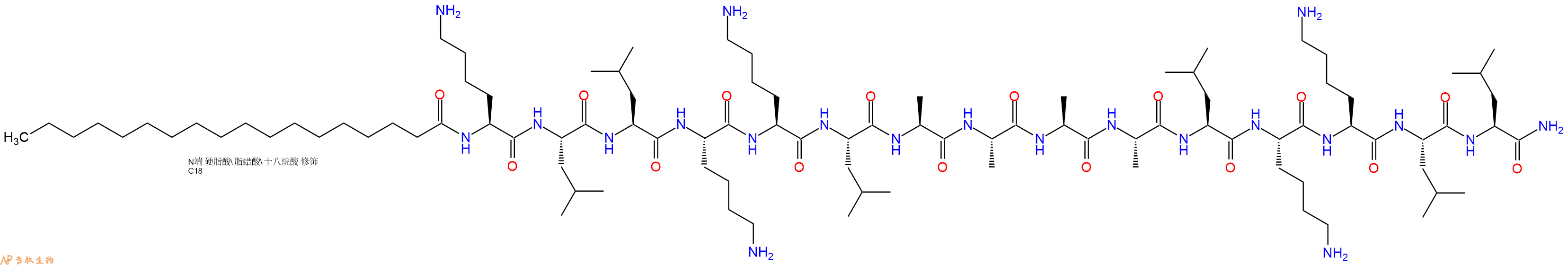 专肽生物产品Stearoyl-Lys-Leu-Leu-Lys-Lys-Leu-Ala-Ala-Ala-Ala-Leu-Lys-Lys-Leu-Leu-CONH2
