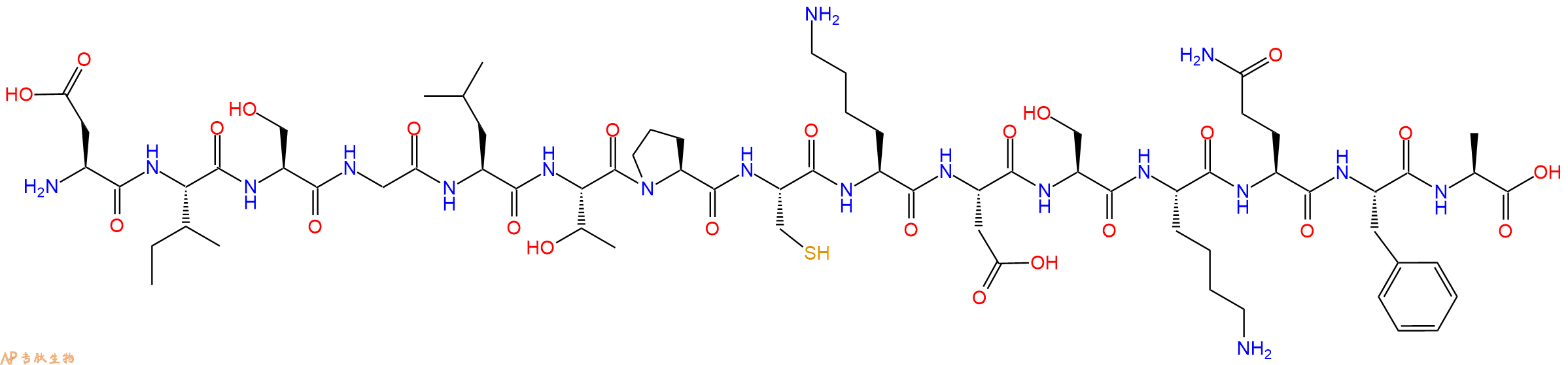 专肽生物产品H2N-Asp-Ile-Ser-Gly-Leu-Thr-Pro-Cys-Lys-Asp-Ser-Lys-Gln-Phe-Ala-OH