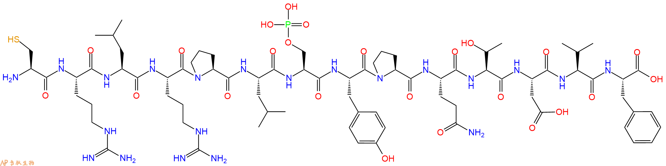 专肽生物产品H2N-Cys-Arg-Leu-Arg-Pro-Leu-Ser(PO3H2)-Tyr-Pro-Gln-Thr-Asp-Val-Phe-OH