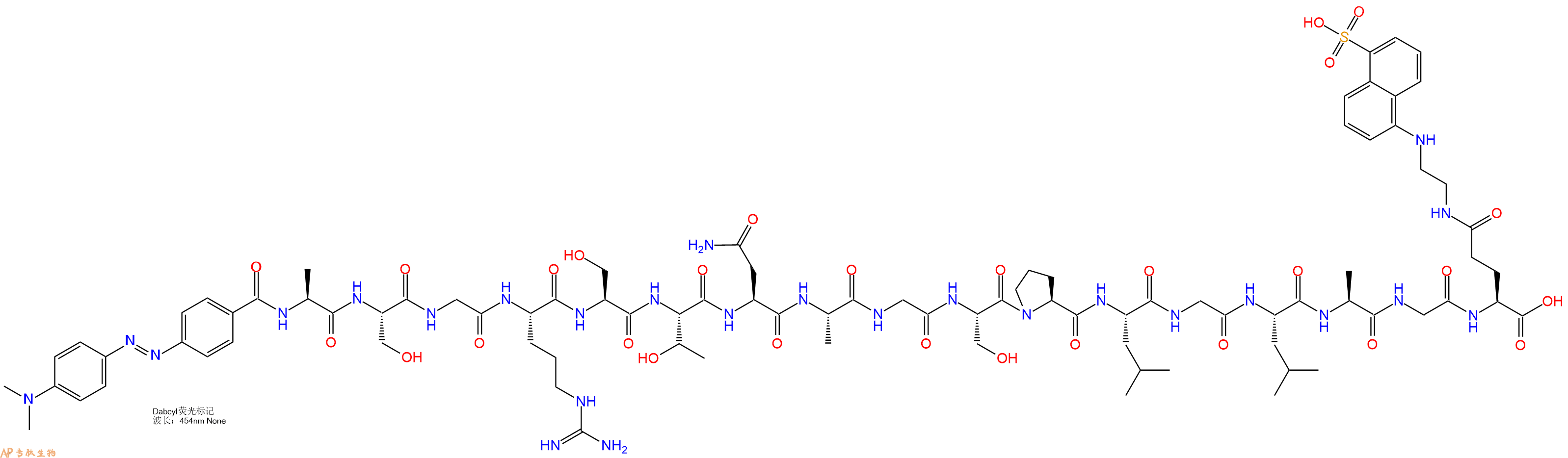 专肽生物产品DABCYL-Ala-Ser-Gly-Arg-Ser-Thr-Asn-Ala-Gly-Ser-Pro-Leu-Gly-Leu-Ala-Gly-Glu(Edans)-OH