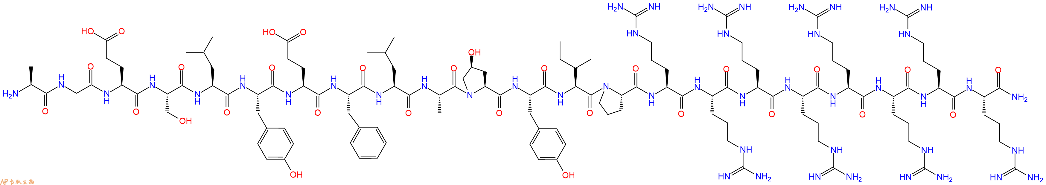 专肽生物产品H2N-Ala-Gly-Glu-Ser-Leu-Tyr-Glu-Phe-Leu-Ala-Hyp-Tyr-Ile-Pro-Arg-Arg-Arg-Arg-Arg-Arg-Arg-Arg-CONH2