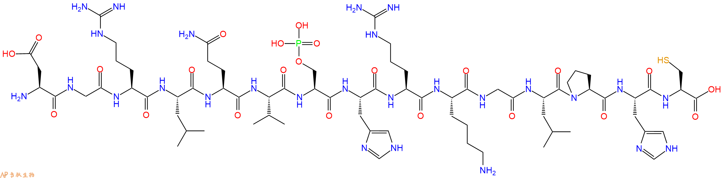 专肽生物产品H2N-Asp-Gly-Arg-Leu-Gln-Val-Ser(PO3H2)-His-Arg-Lys-Gly-Leu-Pro-His-Cys-OH