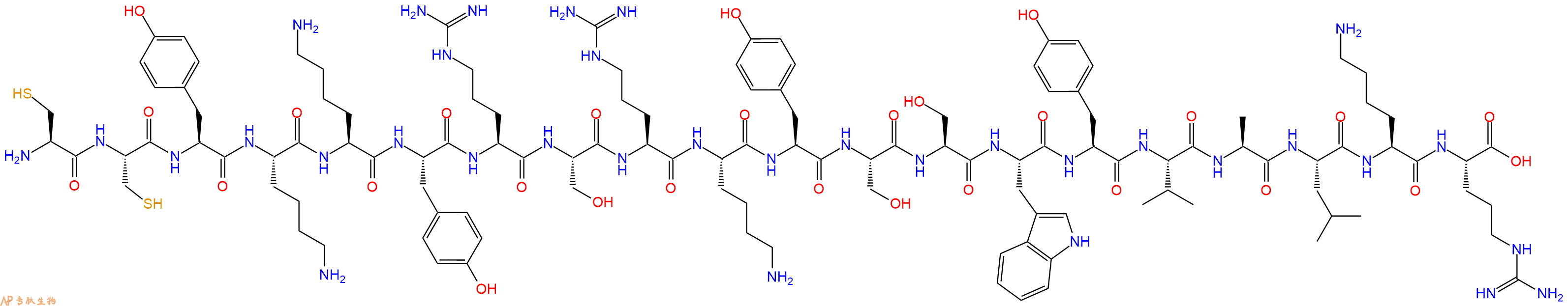 专肽生物产品H2N-Cys-Cys-Tyr-Lys-Lys-Tyr-Arg-Ser-Arg-Lys-Tyr-Ser-Ser-Trp-Tyr-Val-Ala-Leu-Lys-Arg-OH