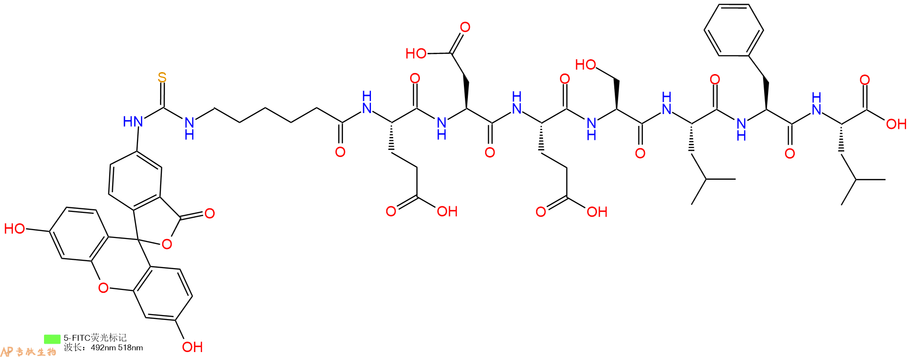 专肽生物产品5FITC-Ahx-Glu-Asp-Glu-Ser-Leu-Phe-Leu-OH