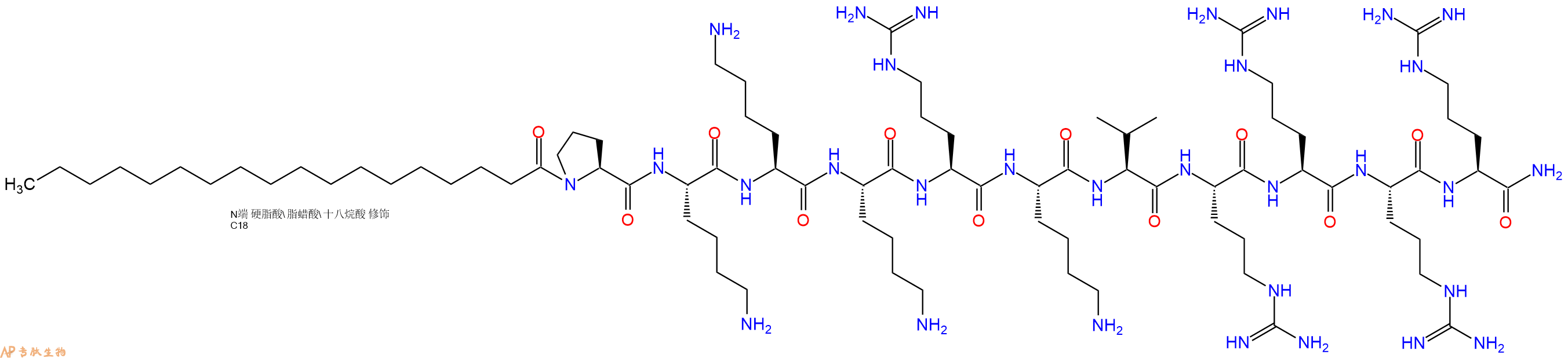 专肽生物产品Stearoyl-Pro-Lys-Lys-Lys-Arg-Lys-Val-Arg-Arg-Arg-Arg-CONH2