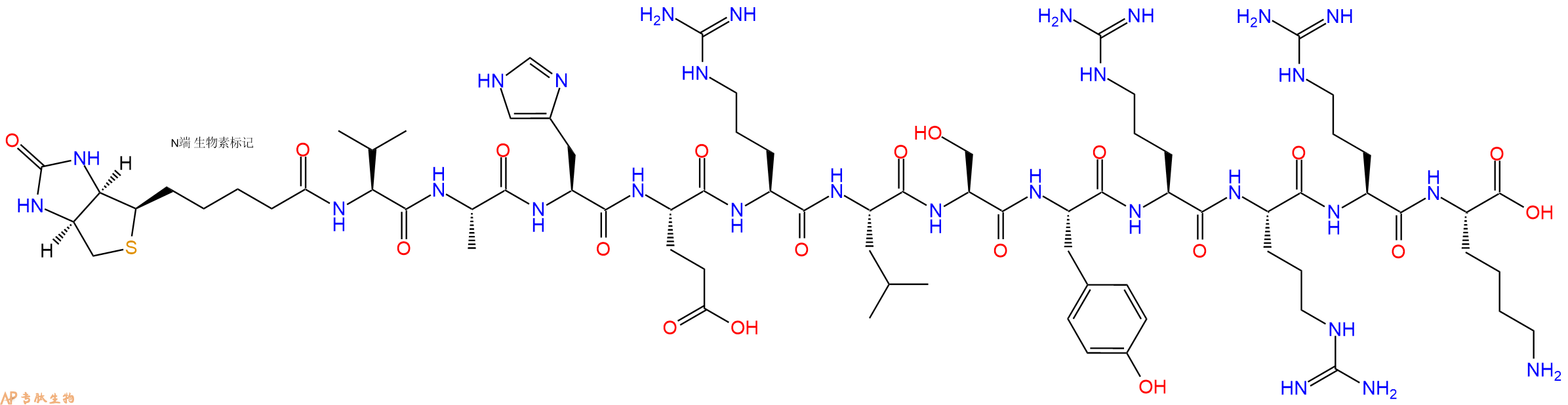 专肽生物产品Biotinyl-Val-Ala-His-Glu-Arg-Leu-Ser-Tyr-Arg-Arg-Arg-Lys-OH
