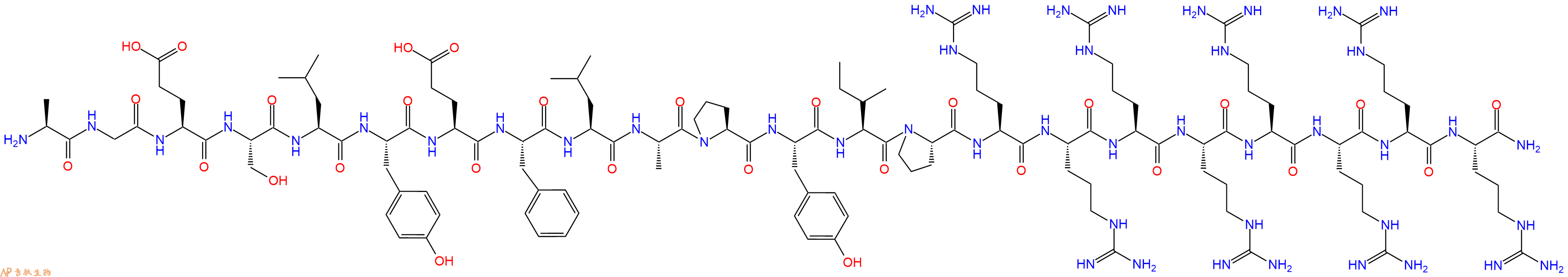 专肽生物产品H2N-Ala-Gly-Glu-Ser-Leu-Tyr-Glu-Phe-Leu-Ala-Pro-Tyr-Ile-Pro-Arg-Arg-Arg-Arg-Arg-Arg-Arg-Arg-CONH2