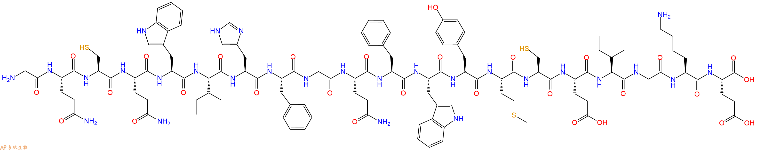 专肽生物产品H2N-Gly-Gln-Cys-Gln-Trp-Ile-His-Phe-Gly-Gln-Phe-Trp-Tyr-Met-Cys-Glu-Ile-Gly-Lys-Glu-OH