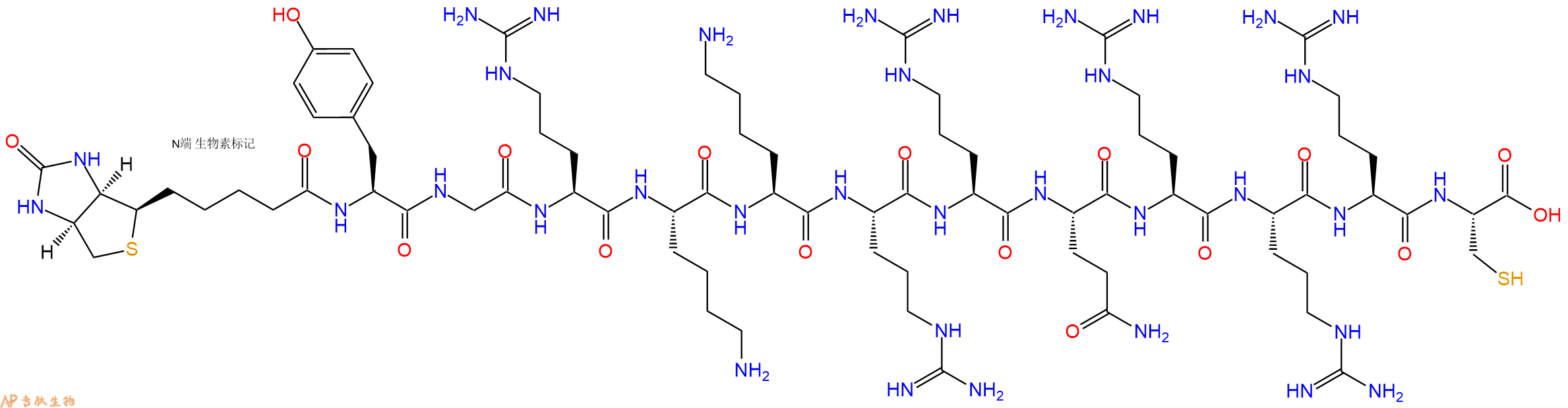 专肽生物产品Biotinyl-Tyr-Gly-Arg-Lys-Lys-Arg-Arg-Gln-Arg-Arg-Arg-Cys-OH