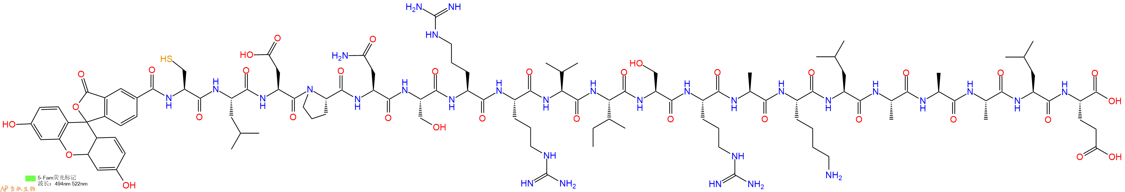专肽生物产品5FAM-Cys-Leu-Asp-Pro-Asn-Ser-Arg-Arg-Val-Ile-Ser-Arg-Ala-Lys-Leu-Ala-Ala-Ala-Leu-Glu-OH
