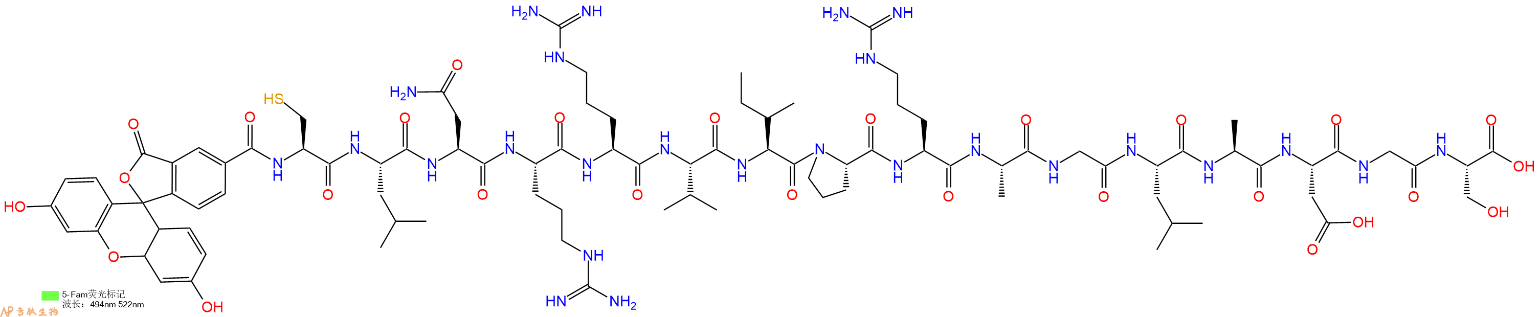 专肽生物产品5FAM-Cys-Leu-Asn-Arg-Arg-Val-Ile-Pro-Arg-Ala-Gly-Leu-Ala-Asp-Gly-Ser-OH