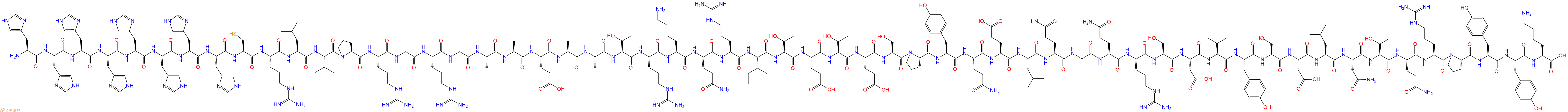 专肽生物产品H2N-His-His-His-His-His-His-His-His-Cys-Arg-Leu-Val-Pro-Arg-Gly-Arg-Gly-Ala-Ala-Glu-Ala-Ala-Thr-Arg-Lys-Gln-Arg-Ile-Thr-Glu-Thr-Glu-Ser-Pro-Tyr-Gln-Glu-Leu-Gln-Gly-Gln-Arg-Ser-Asp-Val-Tyr-Ser-Asp-Leu-Asn-Thr-Gln-Arg-Pro-Tyr-Tyr-Lys-OH
