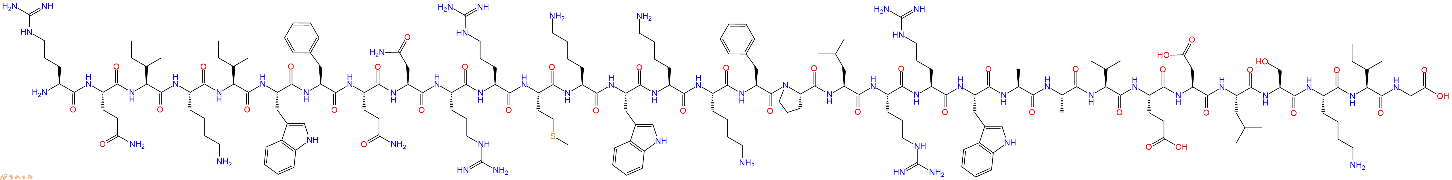 专肽生物产品H2N-Arg-Gln-Ile-Lys-Ile-Trp-Phe-Gln-Asn-Arg-Arg-Met-Lys-Trp-Lys-Lys-Phe-Pro-Leu-Arg-Arg-Trp-Ala-Ala-Val-Glu-Asp-Leu-Ser-Lys-Ile-Gly-OH