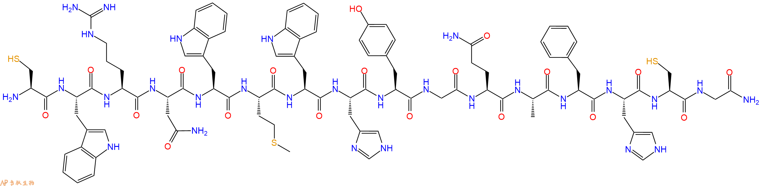 专肽生物产品H2N-Cys-Trp-Arg-Asn-Trp-Met-Trp-His-Tyr-Gly-Gln-Ala-Phe-His-Cys-Gly-CONH2