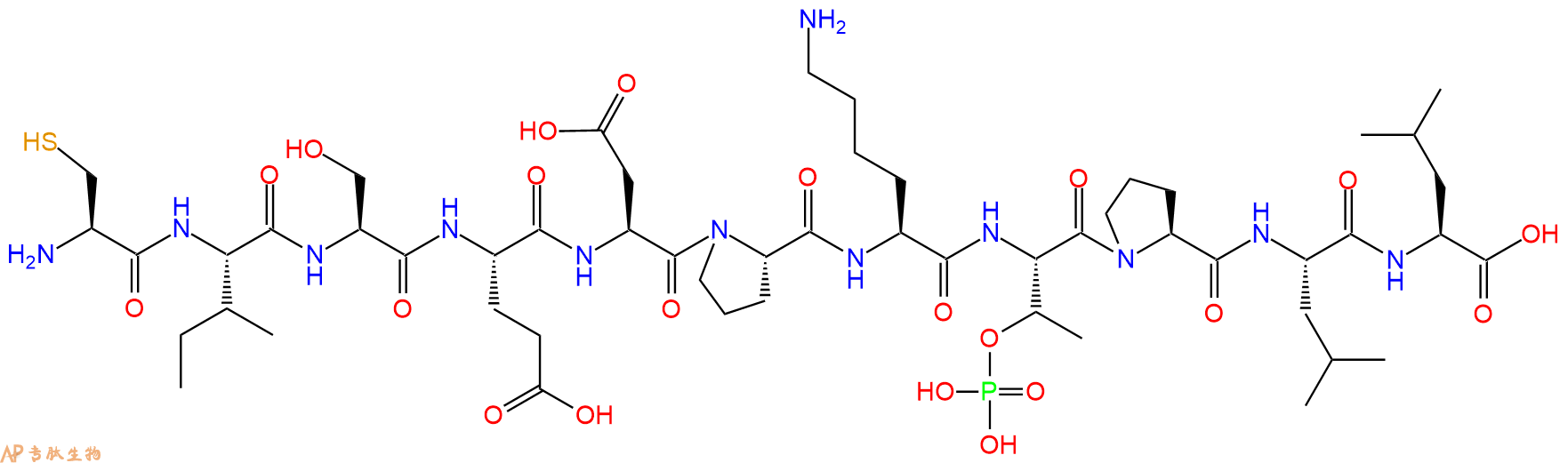 专肽生物产品H2N-Cys-Ile-Ser-Glu-Asp-Pro-Lys-pThr-Pro-Leu-Leu-OH