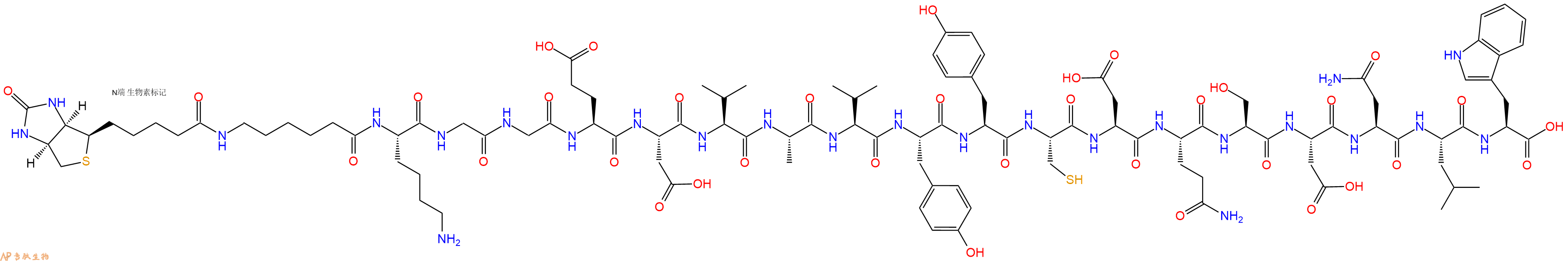 专肽生物产品Biotinyl-Ahx-Lys-Gly-Gly-Glu-Asp-Val-Ala-Val-Tyr-Tyr-Cys-Asp-Gln-Ser-Asp-Asn-Leu-Trp-OH