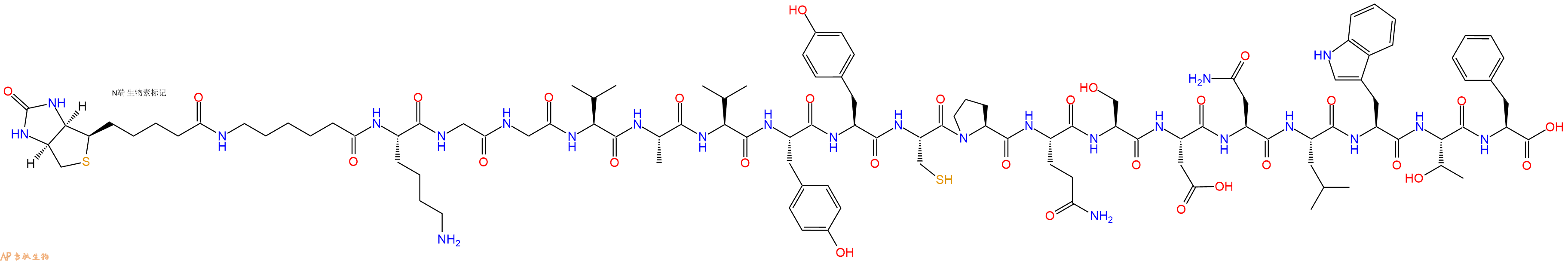 专肽生物产品Biotinyl-Ahx-Lys-Gly-Gly-Val-Ala-Val-Tyr-Tyr-Cys-Pro-Gln-Ser-Asp-Asn-Leu-Trp-Thr-Phe-OH