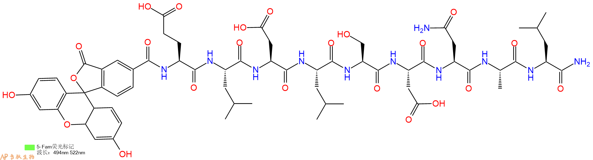 专肽生物产品5FAM-Glu-Leu-Asp-Leu-Ser-Asp-Asn-Ala-Leu-CONH2