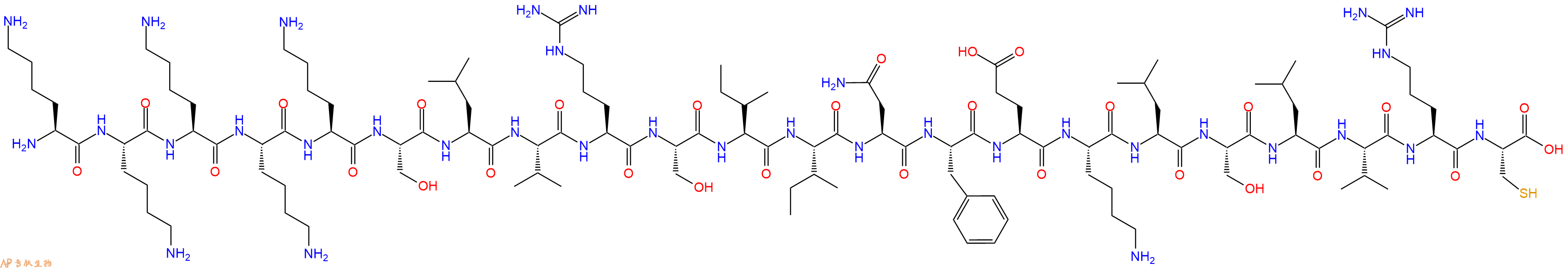 专肽生物产品H2N-Lys-Lys-Lys-Lys-Lys-Ser-Leu-Val-Arg-Ser-Ile-Ile-Asn-Phe-Glu-Lys-Leu-Ser-Leu-Val-Arg-Cys-OH