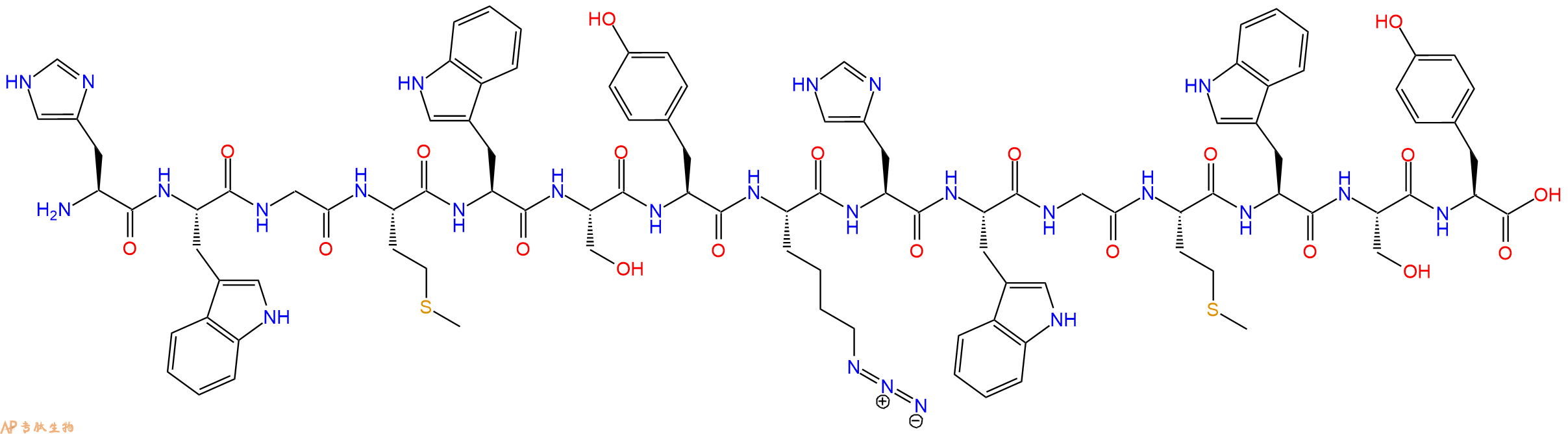 专肽生物产品H2N-His-Trp-Gly-Met-Trp-Ser-Tyr-Lys(N3)-His-Trp-Gly-Met-Trp-Ser-Tyr-OH