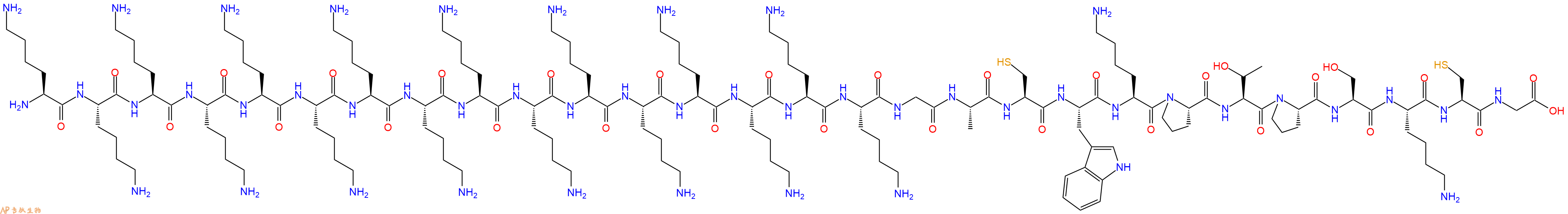 专肽生物产品H2N-Lys-Lys-Lys-Lys-Lys-Lys-Lys-Lys-Lys-Lys-Lys-Lys-Lys-Lys-Lys-Lys-Gly-Ala-Cys-Trp-Lys-Pro-Thr-Pro-Ser-Lys-Cys-Gly-OH