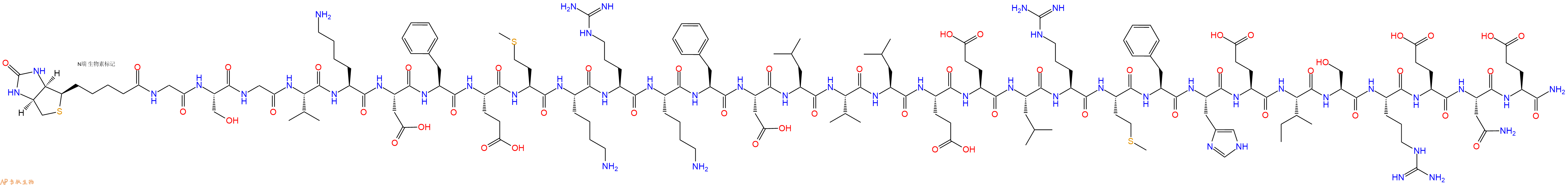 专肽生物产品Biotinyl-Gly-Ser-Gly-Val-Lys-Asp-Phe-Glu-Met-Lys-Arg-Lys-Phe-Asp-Leu-Val-Leu-Glu-Glu-Leu-Arg-Met-Phe-His-Glu-Ile-Ser-Arg-Glu-Asn-Glu-CONH2