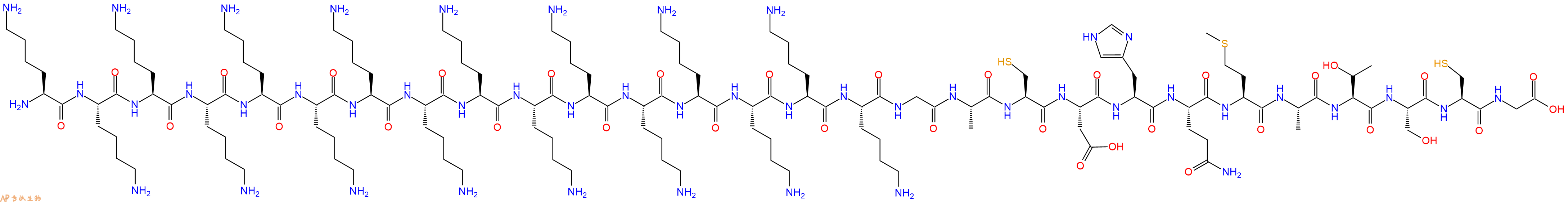 专肽生物产品H2N-Lys-Lys-Lys-Lys-Lys-Lys-Lys-Lys-Lys-Lys-Lys-Lys-Lys-Lys-Lys-Lys-Gly-Ala-Cys-Asp-His-Gln-Met-Ala-Thr-Ser-Cys-Gly-OH