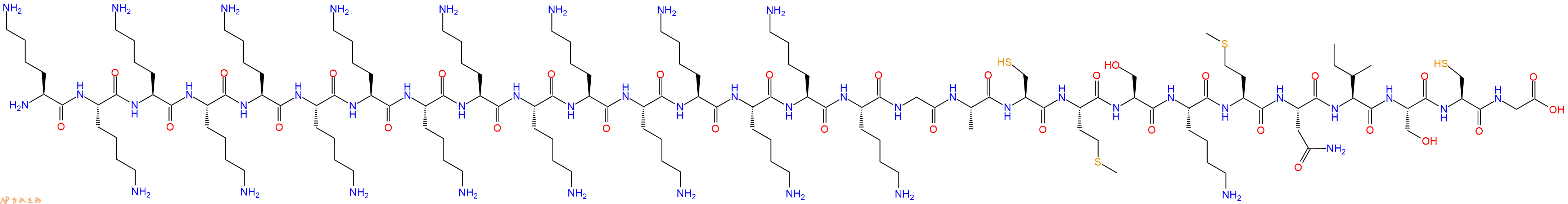 专肽生物产品H2N-Lys-Lys-Lys-Lys-Lys-Lys-Lys-Lys-Lys-Lys-Lys-Lys-Lys-Lys-Lys-Lys-Gly-Ala-Cys-Met-Ser-Lys-Met-Asn-Ile-Ser-Cys-Gly-OH