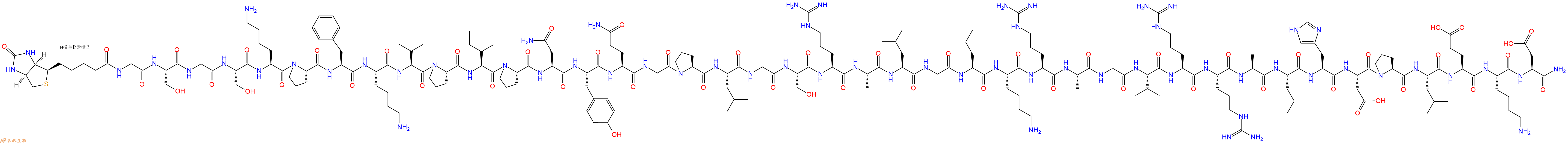 专肽生物产品Biotinyl-Gly-Ser-Gly-Ser-Lys-Pro-Phe-Lys-Val-Pro-Ile-Pro-Asn-Tyr-Gln-Gly-Pro-Leu-Gly-Ser-Arg-Ala-Leu-Gly-Leu-Lys-Arg-Ala-Gly-Val-Arg-Arg-Ala-Leu-His-Asp-Pro-Leu-Glu-Lys-Asp-CONH2