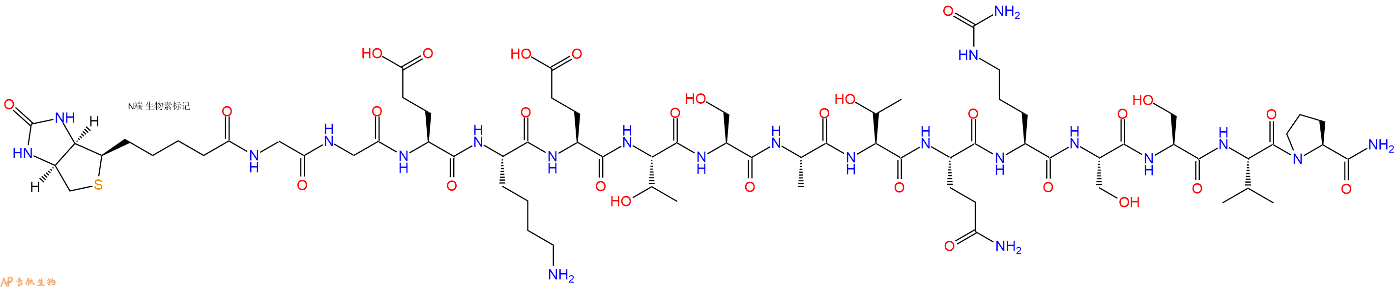 专肽生物产品Biotinyl-Gly-Gly-Glu-Lys-Glu-Thr-Ser-Ala-Thr-Gln-Cit-Ser-Ser-Val-Pro-CONH2