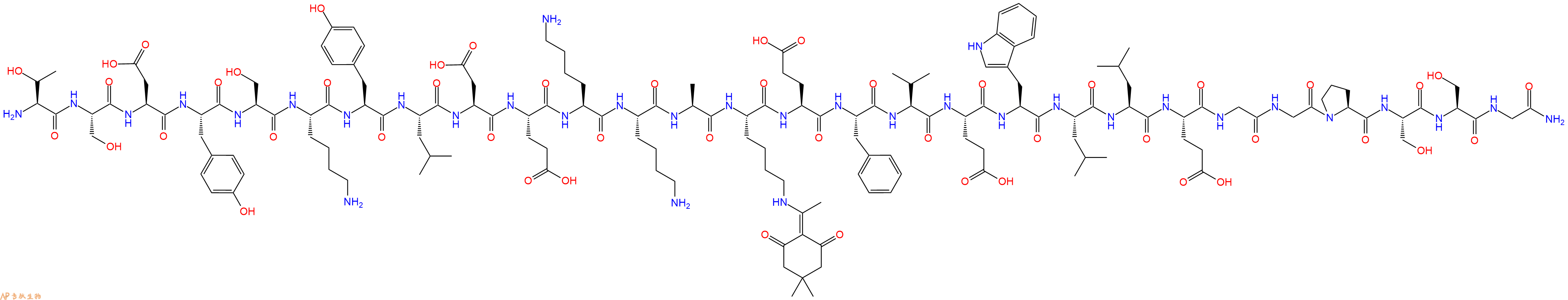 专肽生物产品H2N-Thr-Ser-Asp-Tyr-Ser-Lys-Tyr-Leu-Asp-Glu-Lys-Lys-Ala-Lys(Dde)-Glu-Phe-Val-Glu-Trp-Leu-Leu-Glu-Gly-Gly-Pro-Ser-Ser-Gly-CONH2
