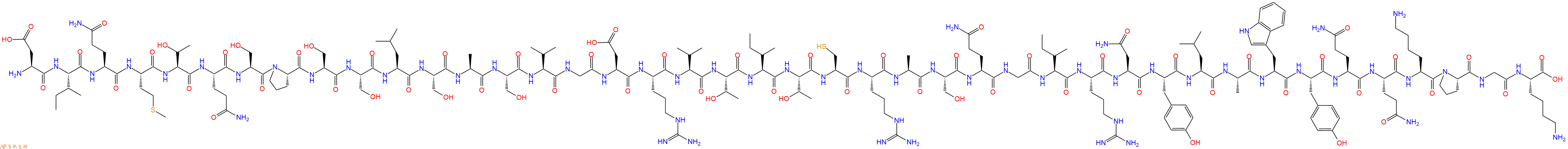 专肽生物产品H2N-Asp-Ile-Gln-Met-Thr-Gln-Ser-Pro-Ser-Ser-Leu-Ser-Ala-Ser-Val-Gly-Asp-Arg-Val-Thr-Ile-Thr-Cys-Arg-Ala-Ser-Gln-Gly-Ile-Arg-Asn-Tyr-Leu-Ala-Trp-Tyr-Gln-Gln-Lys-Pro-Gly-Lys-OH