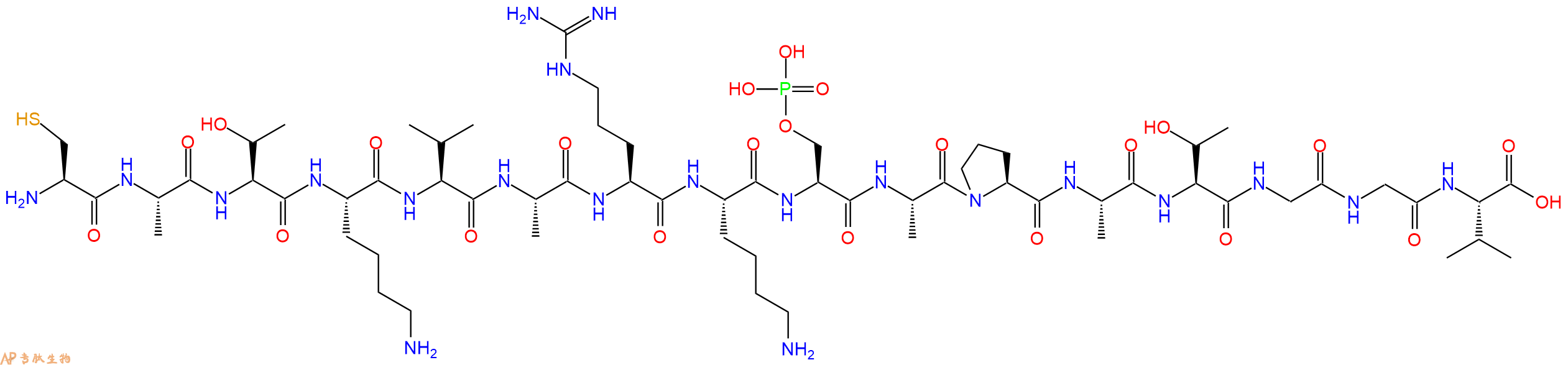 专肽生物产品H2N-Cys-Ala-Thr-Lys-Val-Ala-Arg-Lys-Ser(PO3H2)-Ala-Pro-Ala-Thr-Gly-Gly-Val-OH