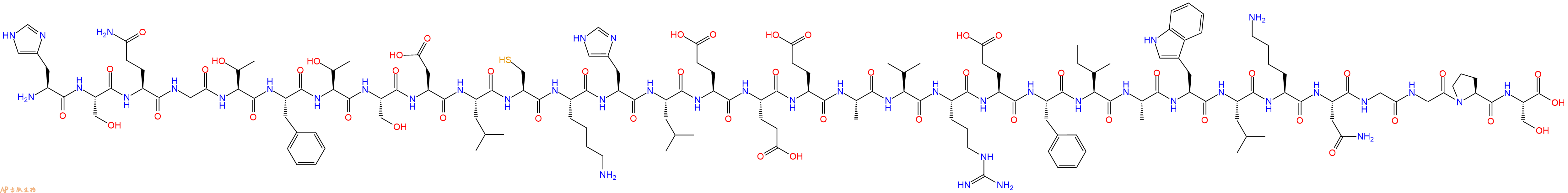 专肽生物产品H2N-His-Ser-Gln-Gly-Thr-Phe-Thr-Ser-Asp-Leu-Cys-Lys-His-Leu-Glu-Glu-Glu-Ala-Val-Arg-Glu-Phe-Ile-Ala-Trp-Leu-Lys-Asn-Gly-Gly-Pro-Ser-OH