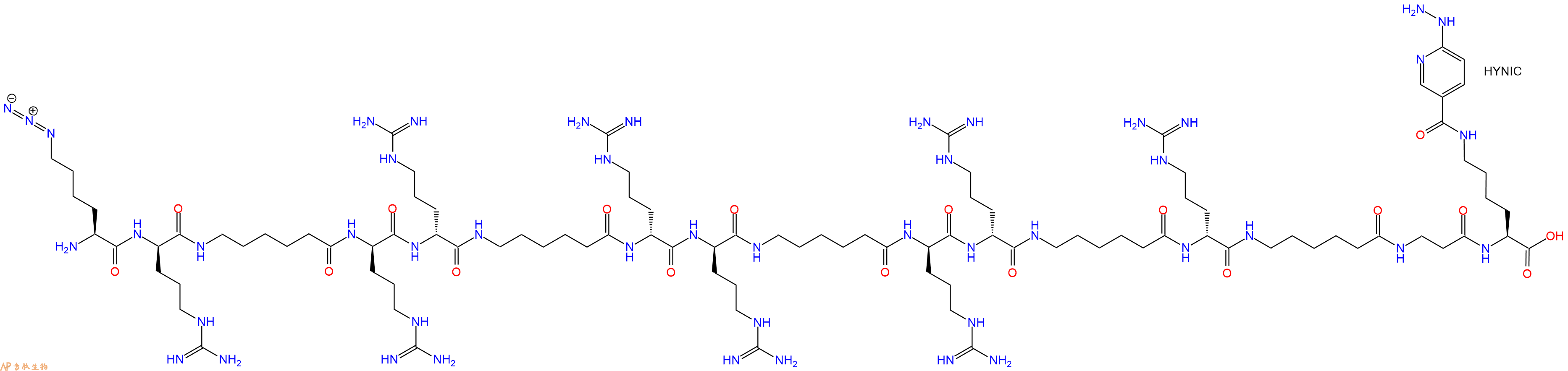专肽生物产品H2N-Lys(N3)-DArg-Ahx-DArg-DArg-Ahx-DArg-DArg-Ahx-DArg-DArg-Ahx-DArg-Ahx-βAla-Lys(HYNIC)-OH