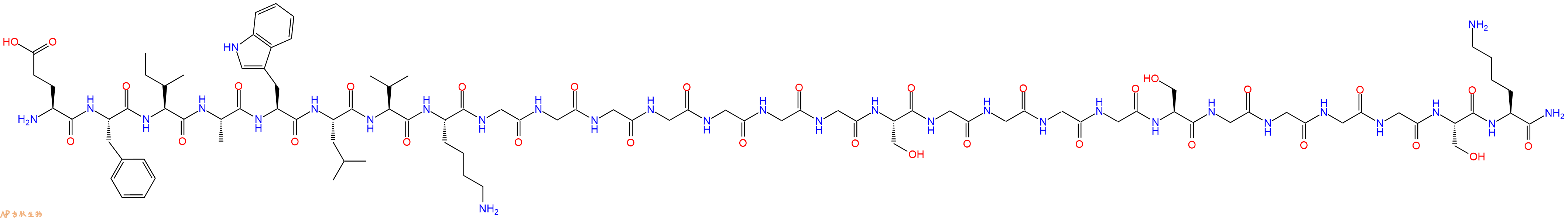 专肽生物产品H2N-Glu-Phe-Ile-Ala-Trp-Leu-Val-Lys-Gly-Gly-Gly-Gly-Gly-Gly-Gly-Ser-Gly-Gly-Gly-Gly-Ser-Gly-Gly-Gly-Gly-Ser-Lys-CONH2