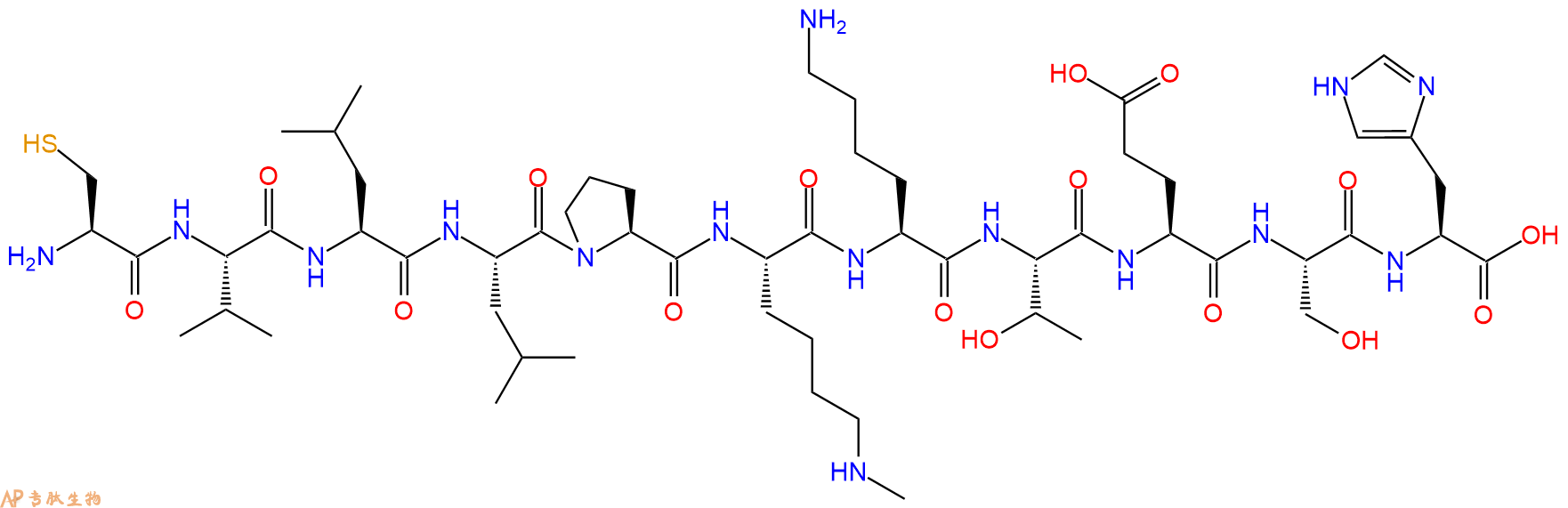 专肽生物产品H2N-Cys-Val-Leu-Leu-Pro-Lys(Me)-Lys-Thr-Glu-Ser-His-OH