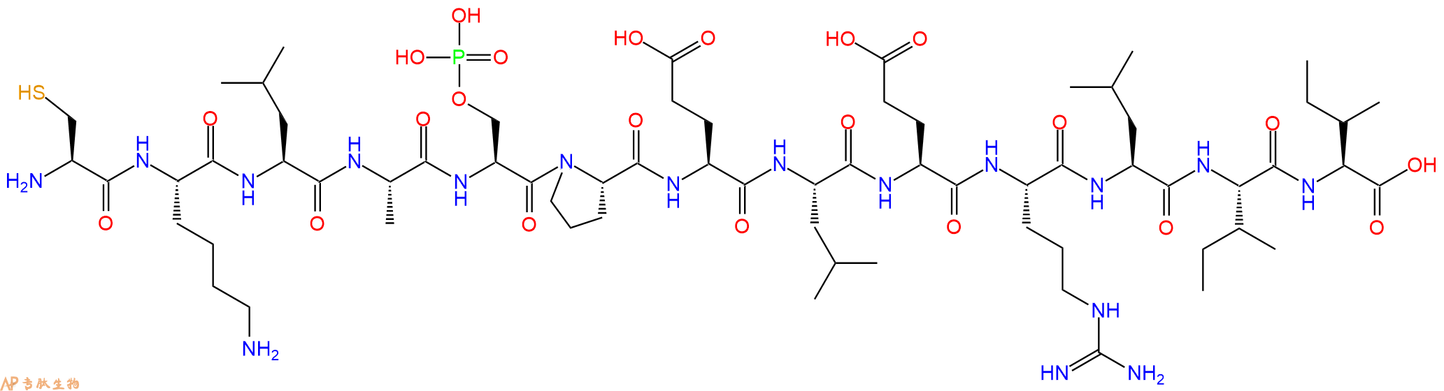 专肽生物产品H2N-Cys-Lys-Leu-Ala-Ser(PO3H2)-Pro-Glu-Leu-Glu-Arg-Leu-Ile-Ile-OH