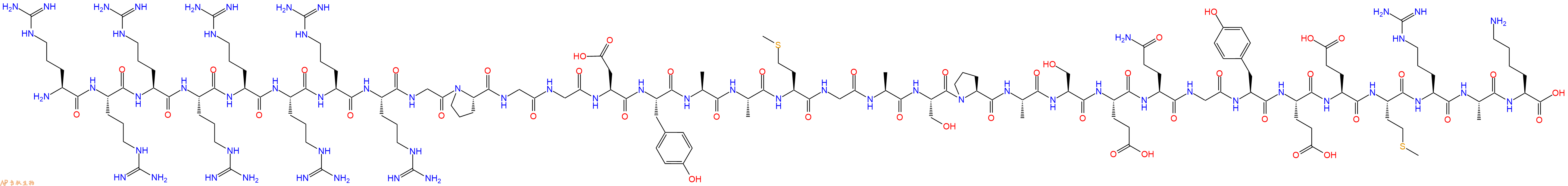 专肽生物产品H2N-Arg-Arg-Arg-Arg-Arg-Arg-Arg-Arg-Gly-Pro-Gly-Gly-Asp-Tyr-Ala-Ala-Met-Gly-Ala-Ser-Pro-Ala-Ser-Glu-Gln-Gly-Tyr-Glu-Glu-Met-Arg-Ala-Lys-OH