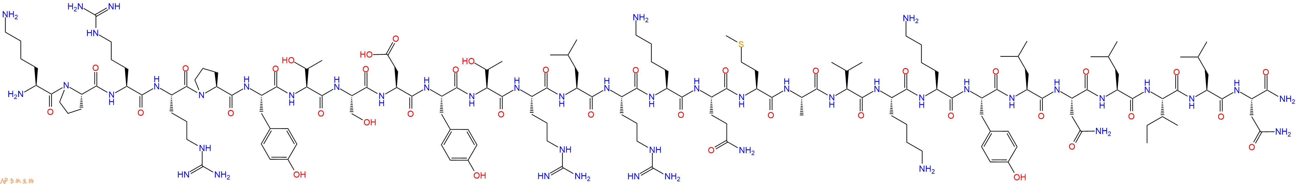 专肽生物产品H2N-Lys-Pro-Arg-Arg-Pro-Tyr-Thr-Ser-Asp-Tyr-Thr-Arg-Leu-Arg-Lys-Gln-Met-Ala-Val-Lys-Lys-Tyr-Leu-Asn-Leu-Ile-Leu-Asn-CONH2
