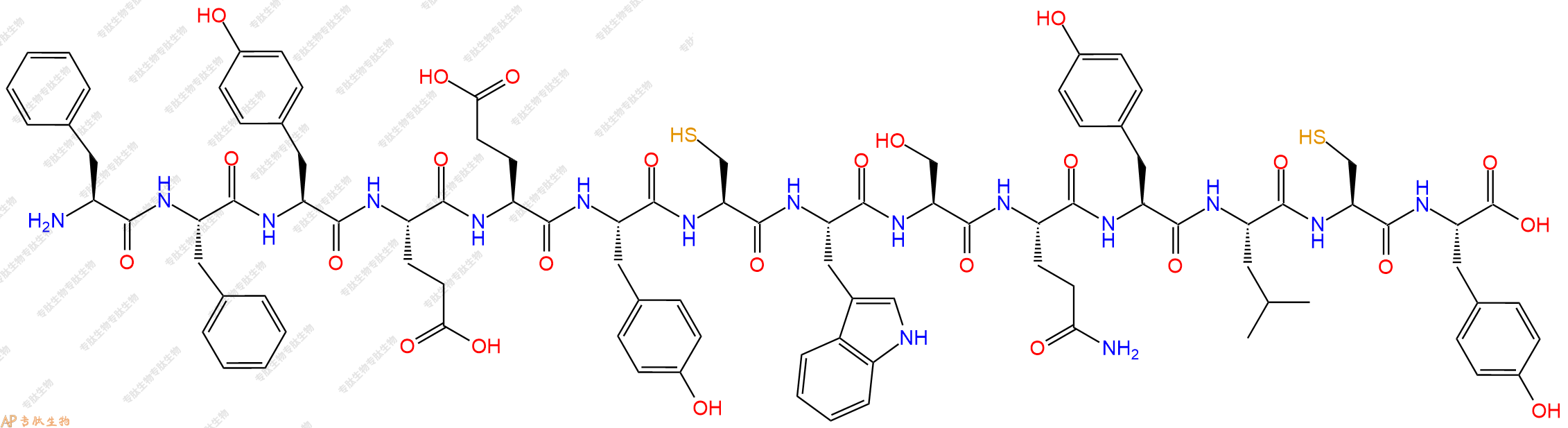 专肽生物产品H2N-Phe-Phe-Tyr-Glu-Glu-Tyr-Cys-Trp-Ser-Gln-Tyr-Leu-Cys-Tyr-OH