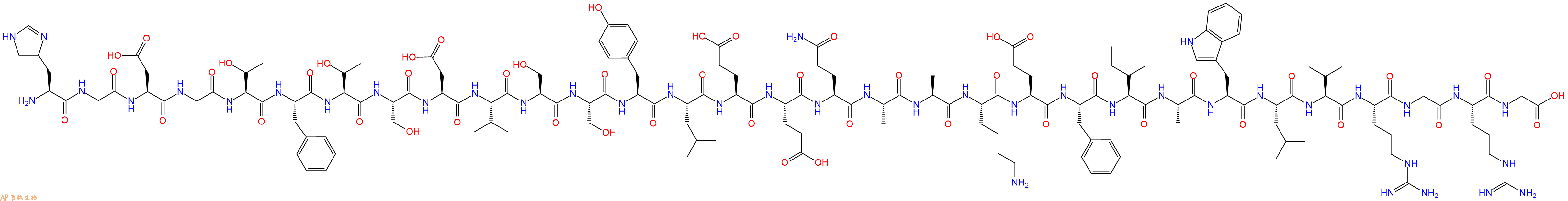 专肽生物产品H2N-His-Gly-Asp-Gly-Thr-Phe-Thr-Ser-Asp-Val-Ser-Ser-Tyr-Leu-Glu-Glu-Gln-Ala-Ala-Lys-Glu-Phe-Ile-Ala-Trp-Leu-Val-Arg-Gly-Arg-Gly-OH