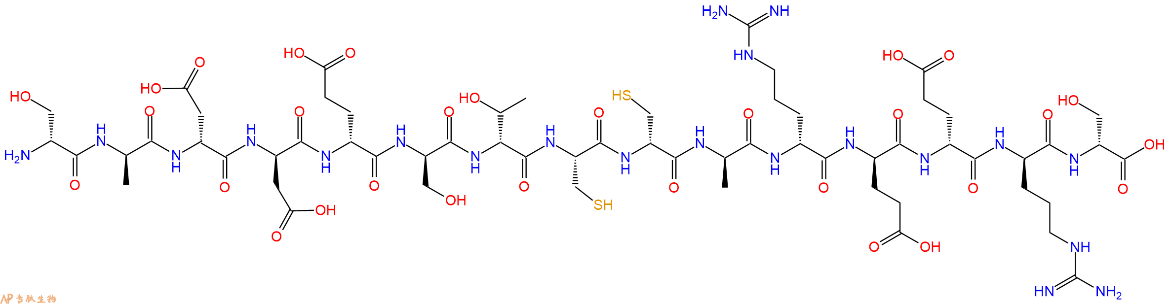 专肽生物产品H2N-DSer-DAla-DAsp-DAsp-DGlu-DSer-DThr-Cys-DCys-DAla-DArg-DGlu-DGlu-DArg-DSer-OH