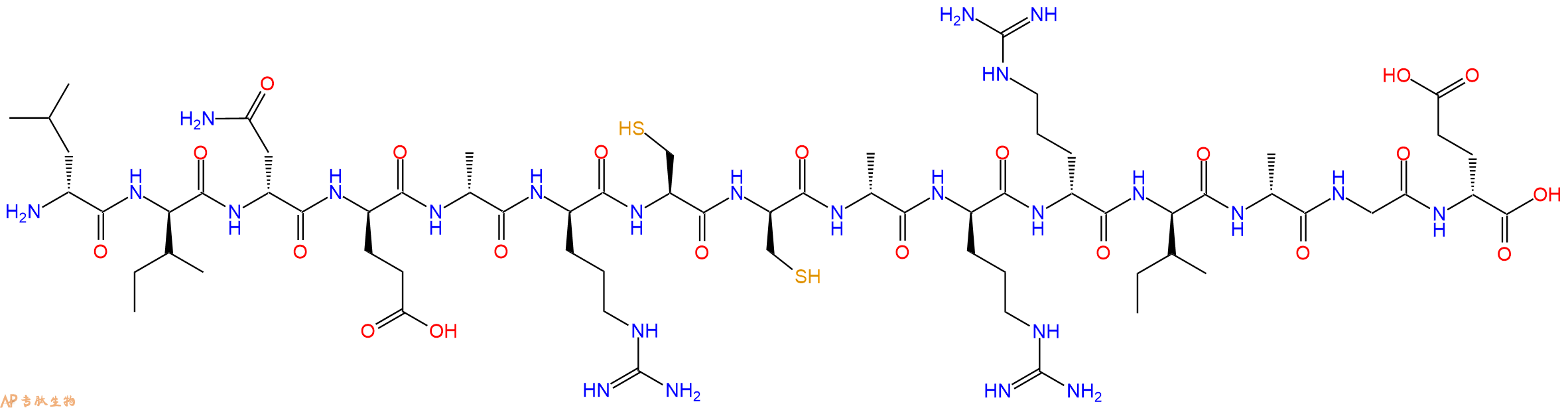 专肽生物产品H2N-DLeu-DIle-DAsn-DGlu-DAla-DArg-Cys-DCys-DAla-DArg-DArg-DIle-DAla-Gly-DGlu-OH